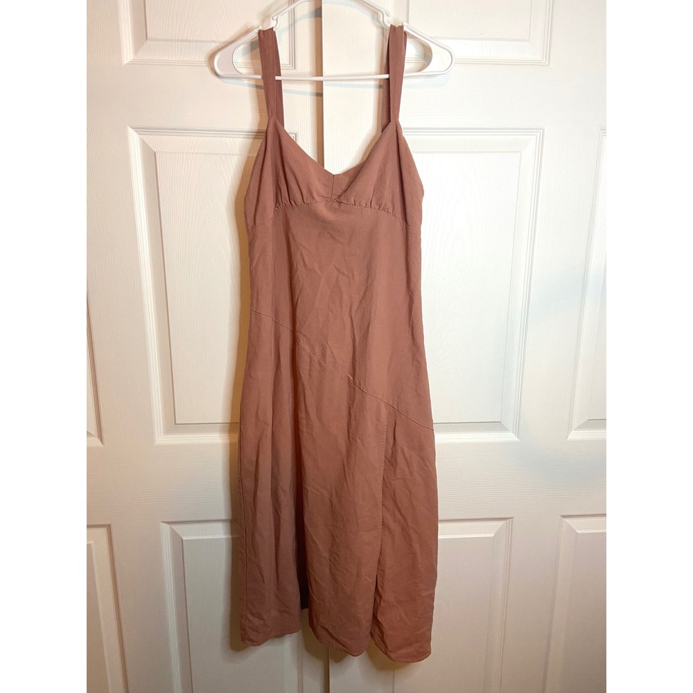 Mod On Trend Terracotta Rose Cotton Midi Dress Smocked Back Slit Large HF22E502